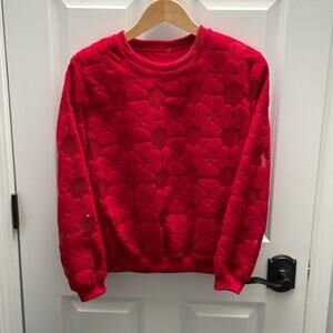 Bright Red Floral Embroidered Crewneck Sweater with Shoulder Pads Size Medium